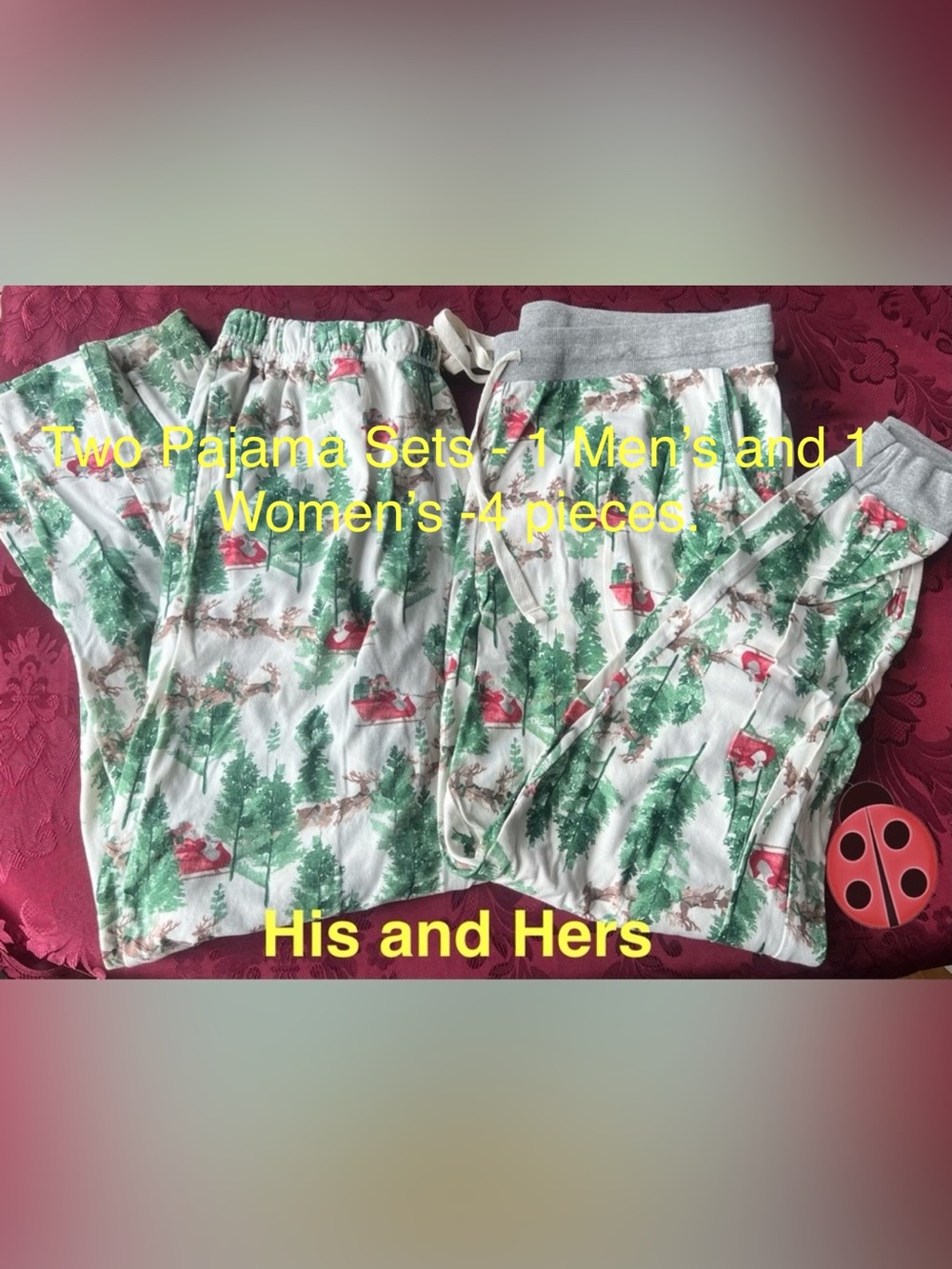 His and Hers Holiday Tree and Sled Print Pajamas - 2 sets (4 pieces)